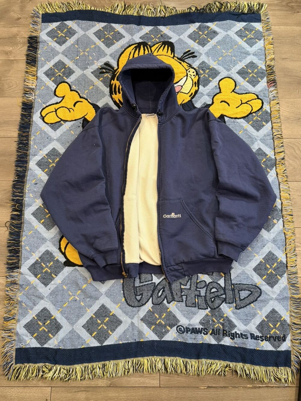 vintage 90s rare faded carhartt zip up thermal hoodie